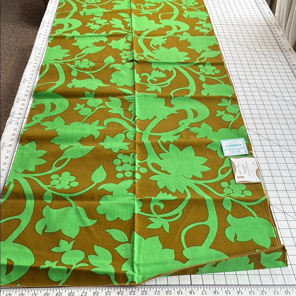 Vintage 1960s Leacock Tablecloth “Kalua” | 54” x 72” | Green & Brown Mod Floral
